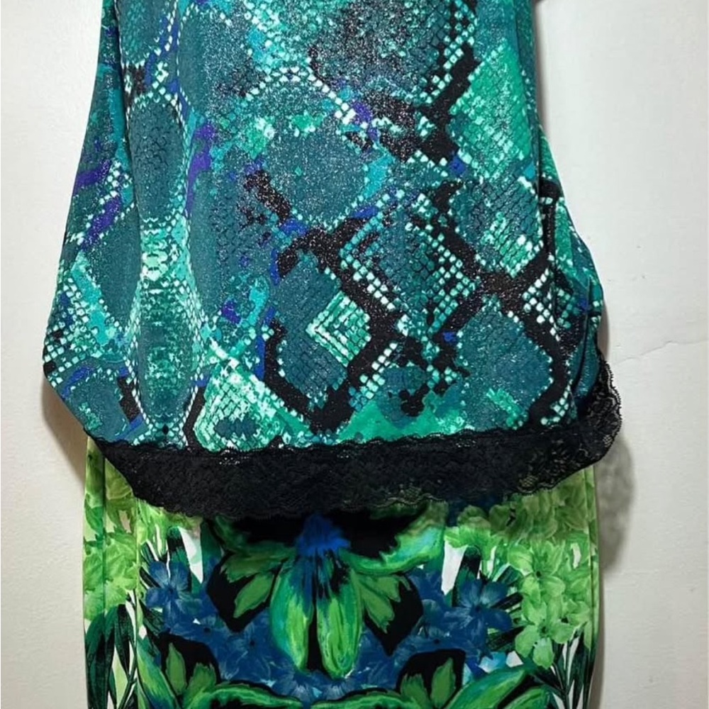 Fashion Bug Teal and Black Floral Dress